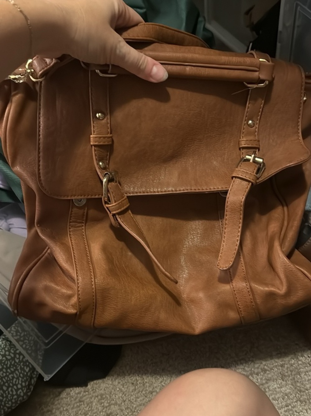 Classic Tan Leather Satchel Backpack - Women